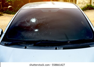 Crash windshield glass of car,the broken and damaged car