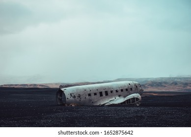 The crashed C-117 (US Navy Douglas DC-3 Dakota) on the black sands beach of Solheimasandur in Southern Iceland.