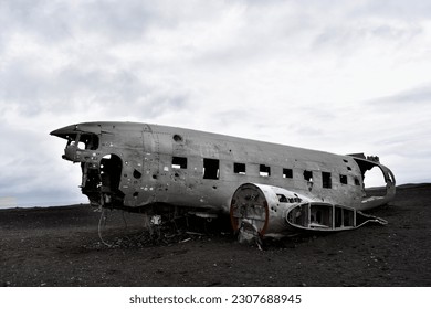 Crashed Douglas DC-3 army plane on Iceland