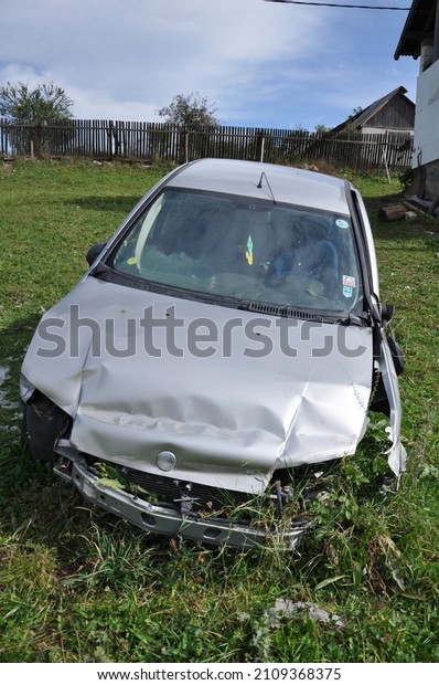 crashed Italian\
car in Bistrita, Romania, 2017\
