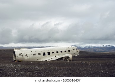 Crashed military plane in black sand Solheimasandur beach.
The US Navy DC-3 super bus airplane crash landed in Iceland. Solheimasandur beach, close to town Vik.
