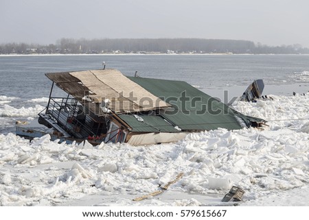 Image, Stock Photo Sunken house boats in Kerala backwater