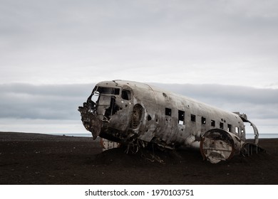 Crashed US Navy DC-3 plane on the black sand beach at Sólheimasandur, Iceland. 