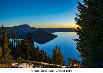 Crater Lake Sunrise With Wizard Island