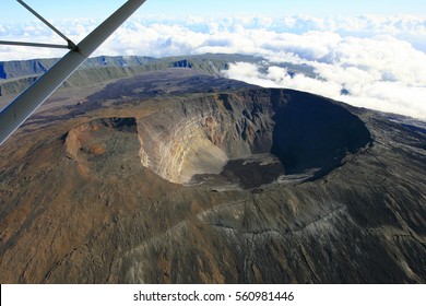 The crater of Piton de la Fournaise (La Reunion Island) seen from a microlight aircraft, French Overseas department (Indian Ocean) 