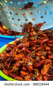 Crawfish Boil Colorful Seafood Outdoor Party Spicy Corn Cajun Craw Daddy's Amazing Tasty Spice Of Louisiana Texas Cajun Sea Food With Cooking Pot