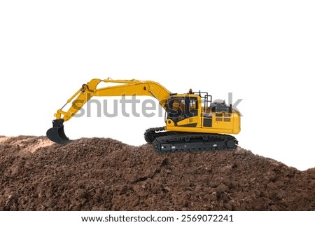 Crawler Excavator is digging soil in the construction site on  isolated white background.