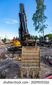 Crawler excavator on road construction