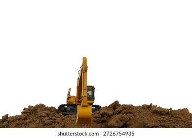 Crawler Excavators  is digging soil in the construction site on isolated white background.