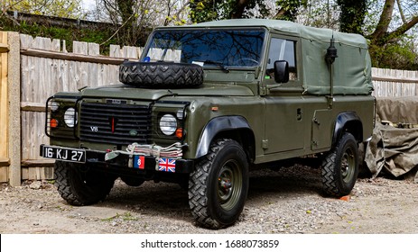 Crawley West Sussex UK March 30th 2020 : Ex British Army Land Rover Imported From Germany Over 20 Years Ago And A Rare V8 One Too. 