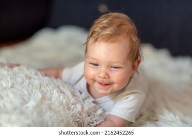 crawling baby. Adorable child smiling.