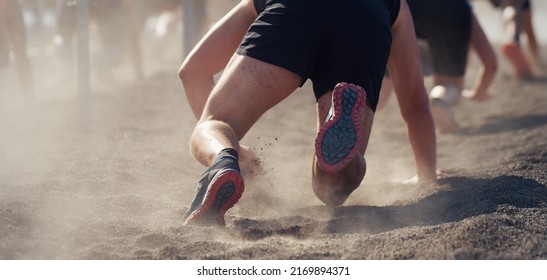 Crawling, Passing Under A Wire Obstacles During Extreme Obstacle Race