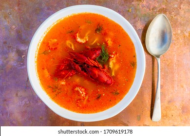 Crayfish Soup On A Vintage Background.