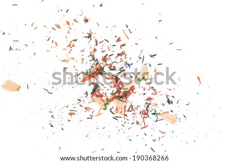 Crayon shavings on white background