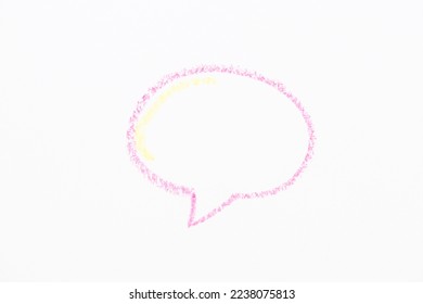 Crayon speech bubble drawn in pink on white background
