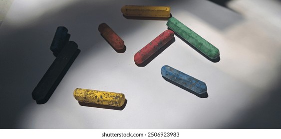 crayons with shadow effect and natural light