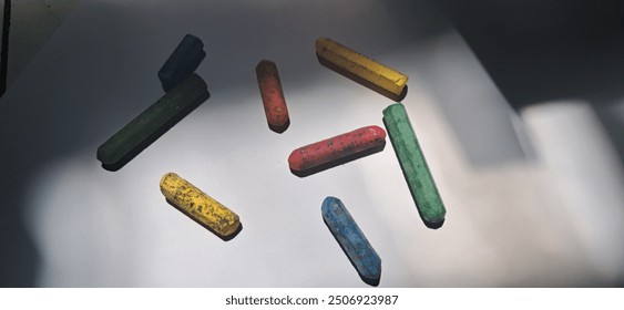 crayons with shadow effect and natural light