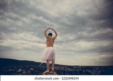 Crazy Ballerina. Drag Queen. Funny Man Freak. Man Dancing In Tutu In Ballet Studio. Man In Ballerina Skirt Outdoor. Inspiration And Dreaming. Enjoying Amazing Party. Going Crazy. Dance Is My Life