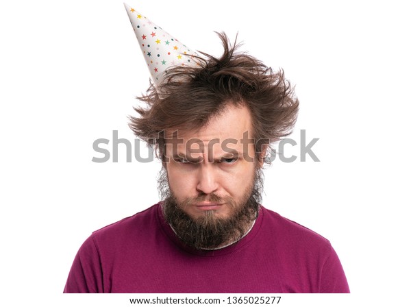 Crazy Bearded Man Funny Haircut Birthday People Holidays Stock