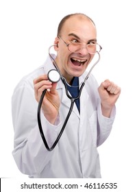Crazy doctor isolated over white