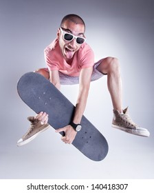 Crazy Guy With A Skateboard Making Funny Faces