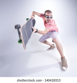 Crazy Guy With A Skateboard Making Funny Faces