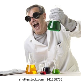 A Crazy Mad Scientist In His Laboratory Experimenting On Secret Formulas.