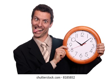 Crazy Man With Clock (focus On The Clock)