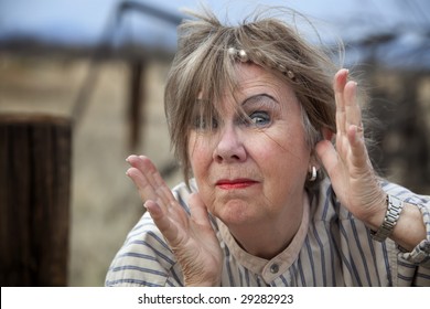 Crazy Old Woman Outdoors With Wild Makeup