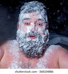 Crazy Russian man ran out of the bath in the snow