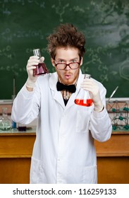 Crazy Scientist Is In His Laboratory