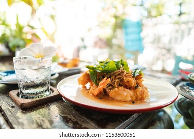 Crazy Stir Fry With Shrimp In The Garden