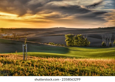 Crazy sunset in South Moravia. The landscape looks like Italian Tuscany. Nature has a wonderful ability to cast spells and charms