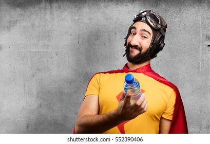 crazy super hero with water bottle