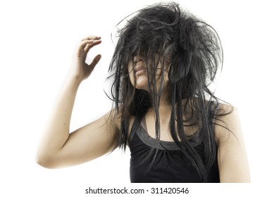 Crazy Woman With Stress And Hair Muddle