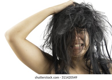 Crazy Woman With Stress And Hair Muddle