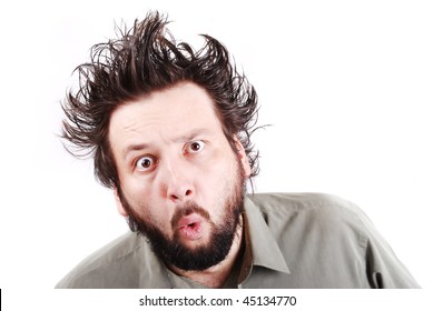  Crazy Young Businessman Facial Expression, Man With Long Hair Up Isolated, Crazy, Mad, Funny, Shocked, Surprised