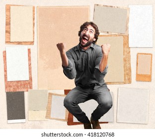 crazy young man jumping. happy expression - Shutterstock ID 418120768