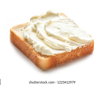 Cream Cheese On Bread Isolated On White Background