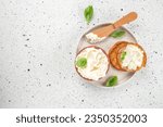 Cream cheese sandwich on a light background. banner, menu, recipe place for text, top view,