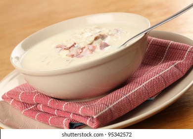 Cream Cheese Soup With Bacon. Shallow Dof