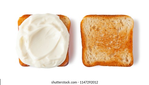 Cream Cheese Toasted Bread, Isolated On White Background.