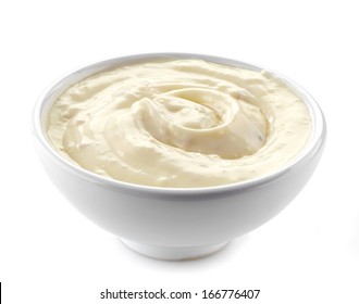 Cream Cheese In A White Bowl Isolated On White