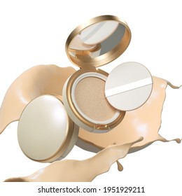 Cream face foundation powder on white background. 3d rendering.