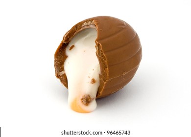 Cream Filled Chocolate Easter Egg Over White