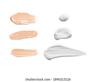 Cream and foundation texture swoosh swatch sample cosmetics isolated on white background