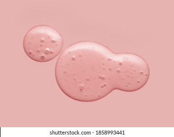 Cream Gel Drops Red Transparent Cosmetic Sample Texture With Bubbles On Pink Background