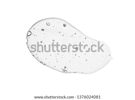 Cream gel transparent cosmetic sample texture with bubbles isolated on white background