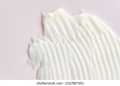Cream Lotion Texture. White Moisturizer, Skincare Cosmetic Product Smear Background. Space For Text.