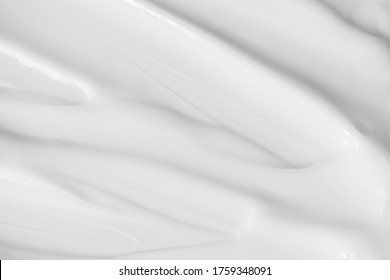 Cream Moisturiser Smear Smudge Wavy Texture White Background. Smooth Skincare Beauty Product Backdrop. Body Lotion Top View